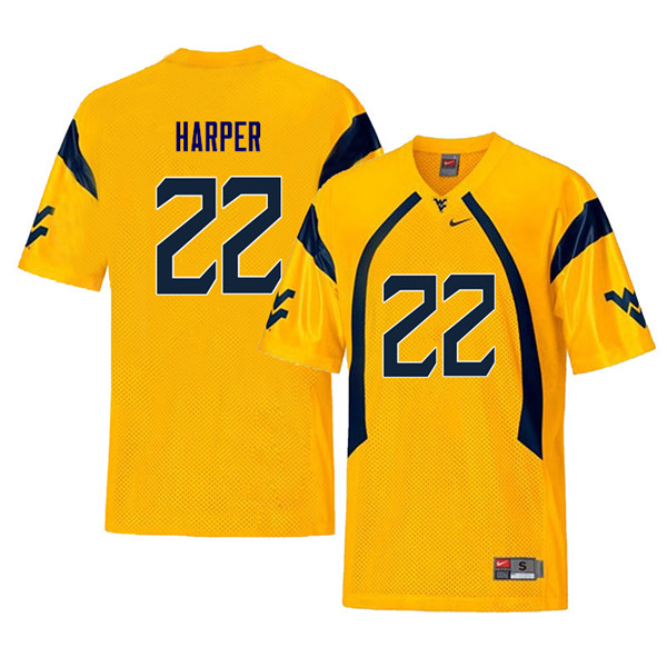 Men #22 Jarrod Harper West Virginia Mountaineers Retro College Football Jerseys Sale-Yellow - Click Image to Close